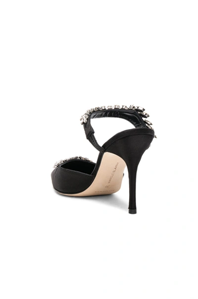 Manolo Blahnik Lurum Crystal-embellished Mules In Black Satin