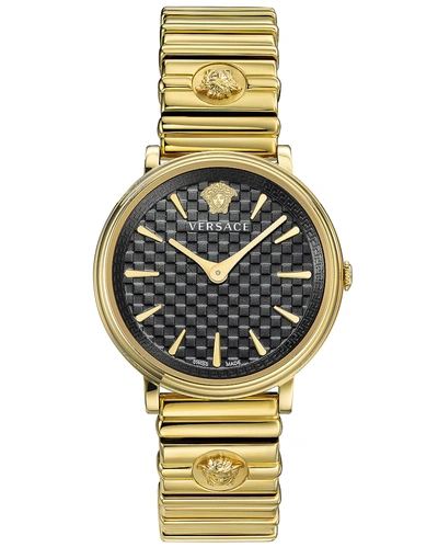 Shop Versace V-circle Logomania 38mm Watch In Ip Yellow Gold & Black Dial