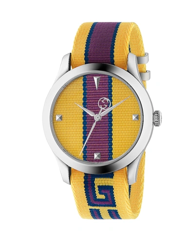 Shop Gucci 38mm G-timeless Logo Strap Watch In Yellow  Purple & Blue