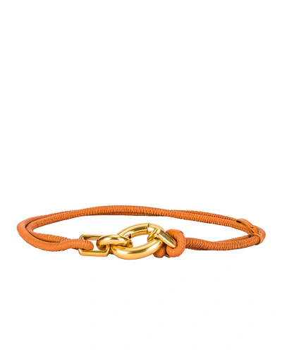 Shop Bottega Veneta Skinny Belt In Clay & Gold