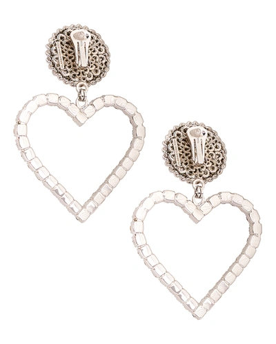 Shop Alessandra Rich Crystal Heart Earrings With Pearl Clip In Silver