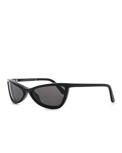 Shop Balenciaga Slim Cateye Sunglasses In Shiny Black With Smokey Lense