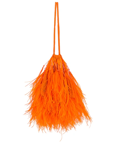 Shop Attico Feather Pouch Bag In Orange