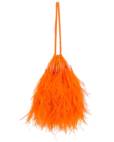 Shop Attico Feather Pouch Bag In Orange