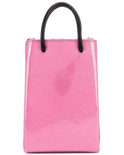 Shop Balenciaga Glitter Shopping Phone On Strap Bag In Old Rose