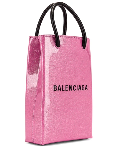 Shop Balenciaga Glitter Shopping Phone On Strap Bag In Old Rose