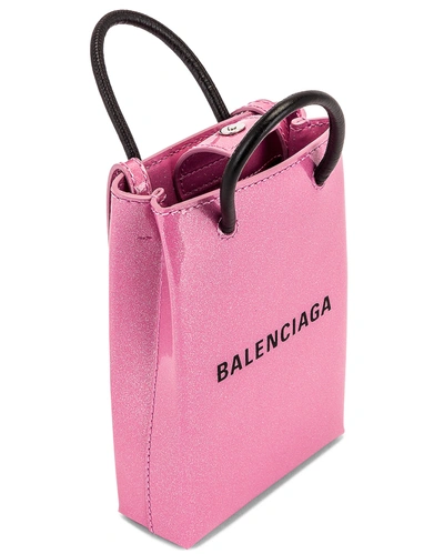 Shop Balenciaga Glitter Shopping Phone On Strap Bag In Old Rose