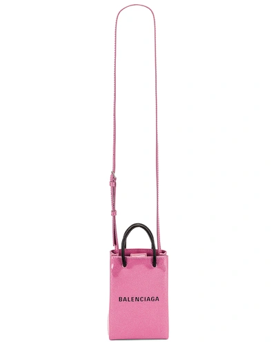 Shop Balenciaga Glitter Shopping Phone On Strap Bag In Old Rose