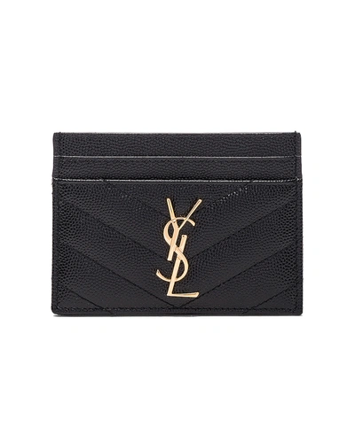 Saint Laurent Monogram Matelassé Leather Card Case In Black & Gold