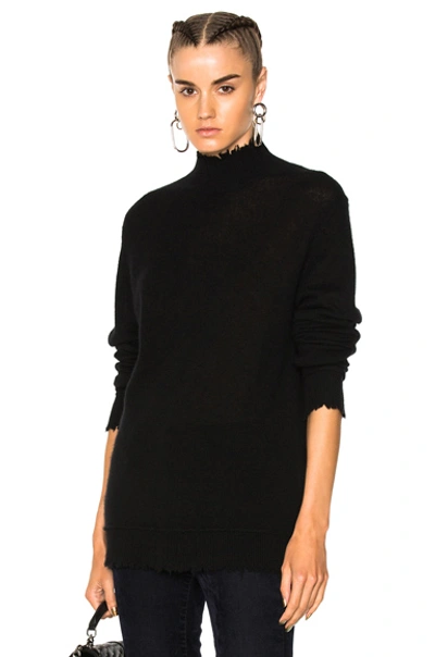 Shop R13 Distressed Edge Cashmere Turtleneck Sweater In Black