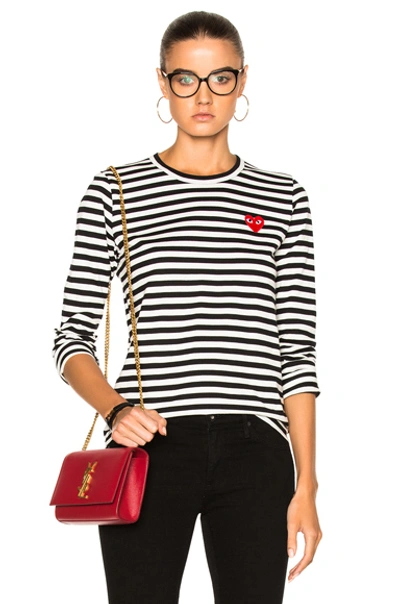 Shop Comme Des Garçons Play Cotton Red Emblem Stripe Tee In Black & White