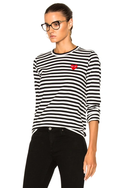 Shop Comme Des Garçons Play Cotton Red Emblem Stripe Tee In Black & White