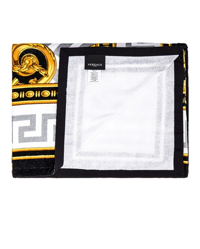 Shop Versace La Coupe Des Dieux Beach Towel In Grey & White & Gold