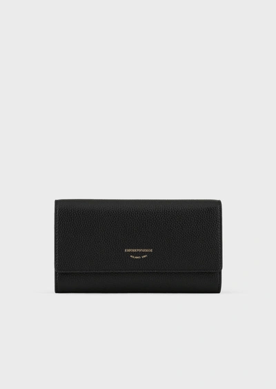 Shop Emporio Armani Official Store Myea Wallet With Deer-print Flap In Black