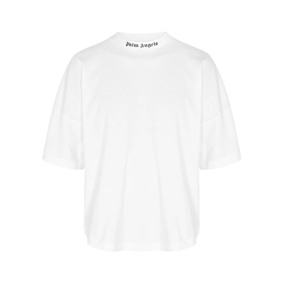 Shop Palm Angels White Logo-print Cotton T-shirt In White And Black