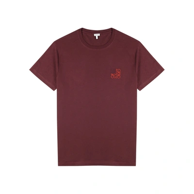 Shop Loewe Burgundy Logo-embroidered Cotton T-shirt