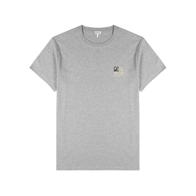 Shop Loewe Grey Logo-embroidered Cotton T-shirt