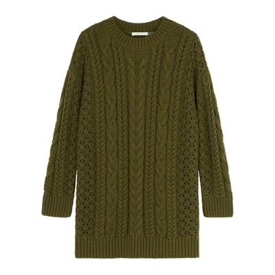 Shop Alice And Olivia Lennie Army Green Wool-blend Jumper Dress In Olive