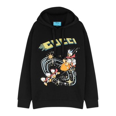 Shop Gucci X Disney Printed Hooded Cotton Sweatshirt In Black