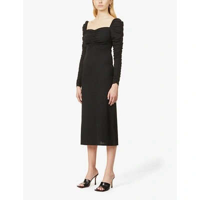 Shop Topshop Ruched Sweetheart-neck Stretch-woven Midi Dress In Black