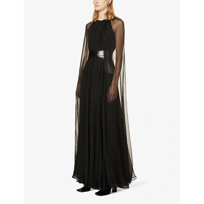 Shop Alexander Mcqueen Womens Black Cape-overlay Silk-chiffon Gown 8