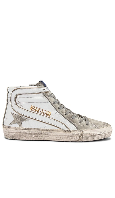 Golden Goose Slide Distressed Suede And Leather High-top Sneakers In White & Ice