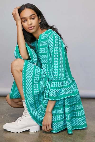 Shop Devotion Twins Embroidered Ella Tunic Dress In Green