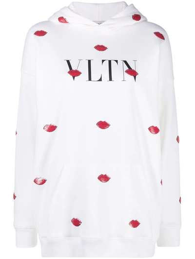 Shop Valentino Vltn Dotted Jersey Hoodie In White