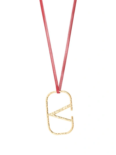 Shop Valentino Vlogo Necklace In Red