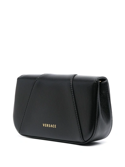 Shop Versace Virtus Leather Crossbody Bag In Black