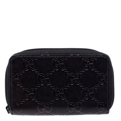 Pre-owned Gucci Ssima Leather Coin Purse In Black