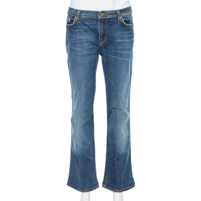 Pre-owned Roberto Cavalli Blue Medium Washed Denim Straight Leg Jeans L