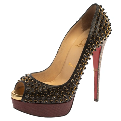 Pre-owned Christian Louboutin Multicolor Leather Snakeskin And Lizard Lady Cabo Beaded Pumps Size 37