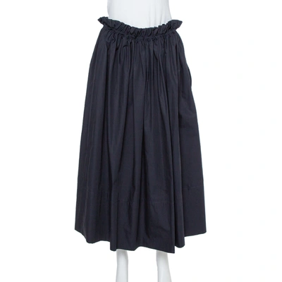 Pre-owned Chloé Midnight Blue Taffetta Paperbag Waist Detail Midi Skirt M In Navy Blue