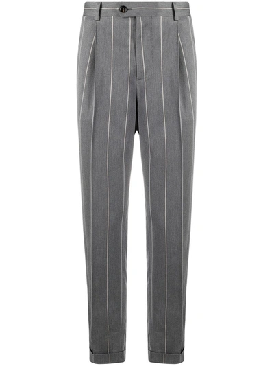 Shop Brunello Cucinelli Pinstripe Cropped Tailored Trousers In Grey