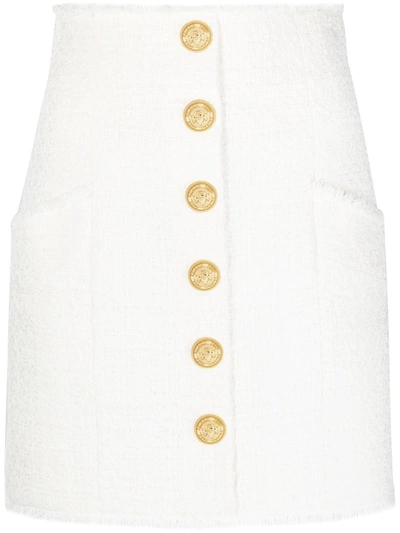 Shop Balmain Decorative Button-detail Skirt In White