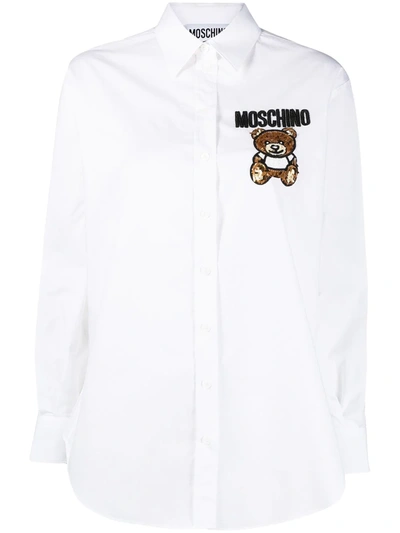 Shop Moschino Teddy Bear Bead-embellished Shirt In White