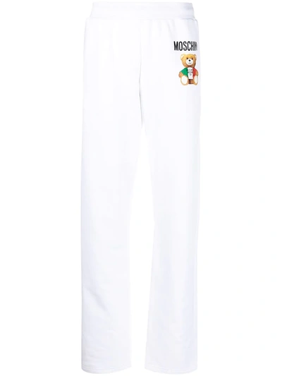 Shop Moschino Teddy-print Straight-leg Track Trousers In White