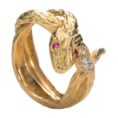 Shop Atelier Vm Angelo Ring In Yellow Gold Rubies Diamond
