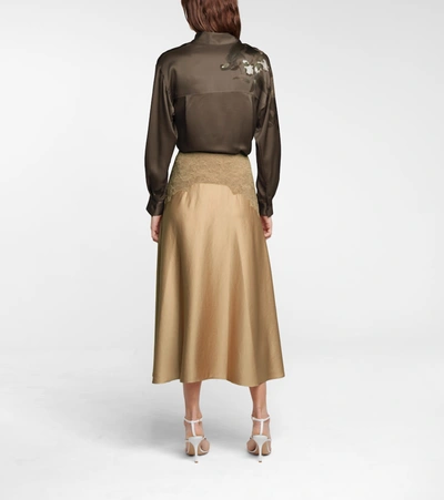 Shop Vince Appliquéd Satin Midi Skirt In Beige