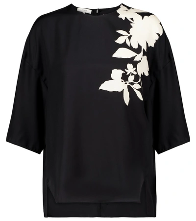 Shop Vince Floral Silk-blend Top In Black