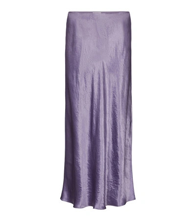 Shop Vince Hammered-satin Midi Skirt In Purple