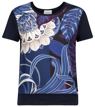 Shop Ferragamo Valzer Wool And Silk T-shirt In Blue