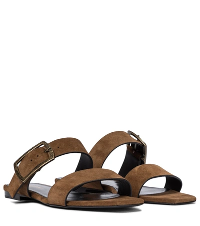 Shop Saint Laurent Oak Suede Sandals In Brown