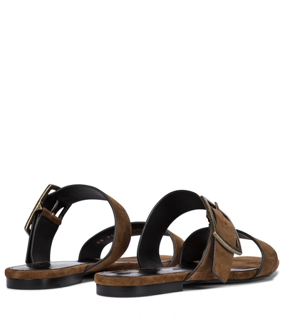 Shop Saint Laurent Oak Suede Sandals In Brown