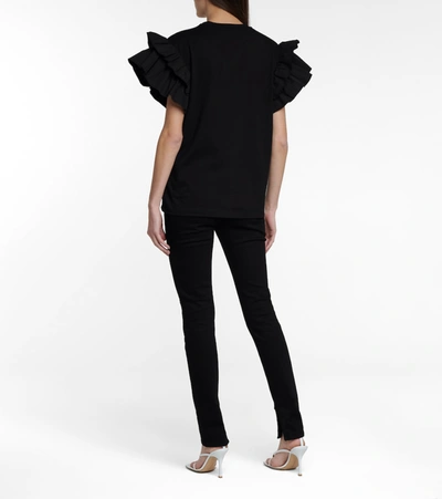 Shop Victoria Victoria Beckham Ruffle-trimmed Cotton T-shirt In Black