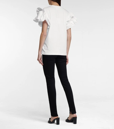 Shop Victoria Victoria Beckham Ruffle-trimmed Cotton T-shirt In White