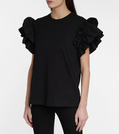 Shop Victoria Victoria Beckham Ruffle-trimmed Cotton T-shirt In Black