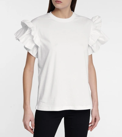 Shop Victoria Victoria Beckham Ruffle-trimmed Cotton T-shirt In White