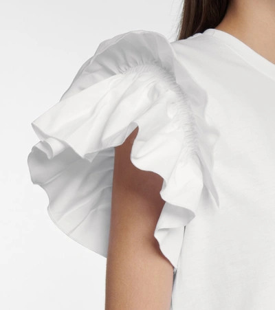 Shop Victoria Victoria Beckham Ruffle-trimmed Cotton T-shirt In White